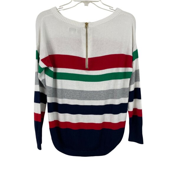 Crown & Ivy Multicolor Striped Knit Sweater w/Back Zipper Closure Womens Size S - Picture 2 of 8